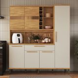 Cozinha Compacta 178cm Com 6 Portas 1 Gaveta E Mini Adega 100% Mdf Suécia Espresso Móveis Amêndoa/off White