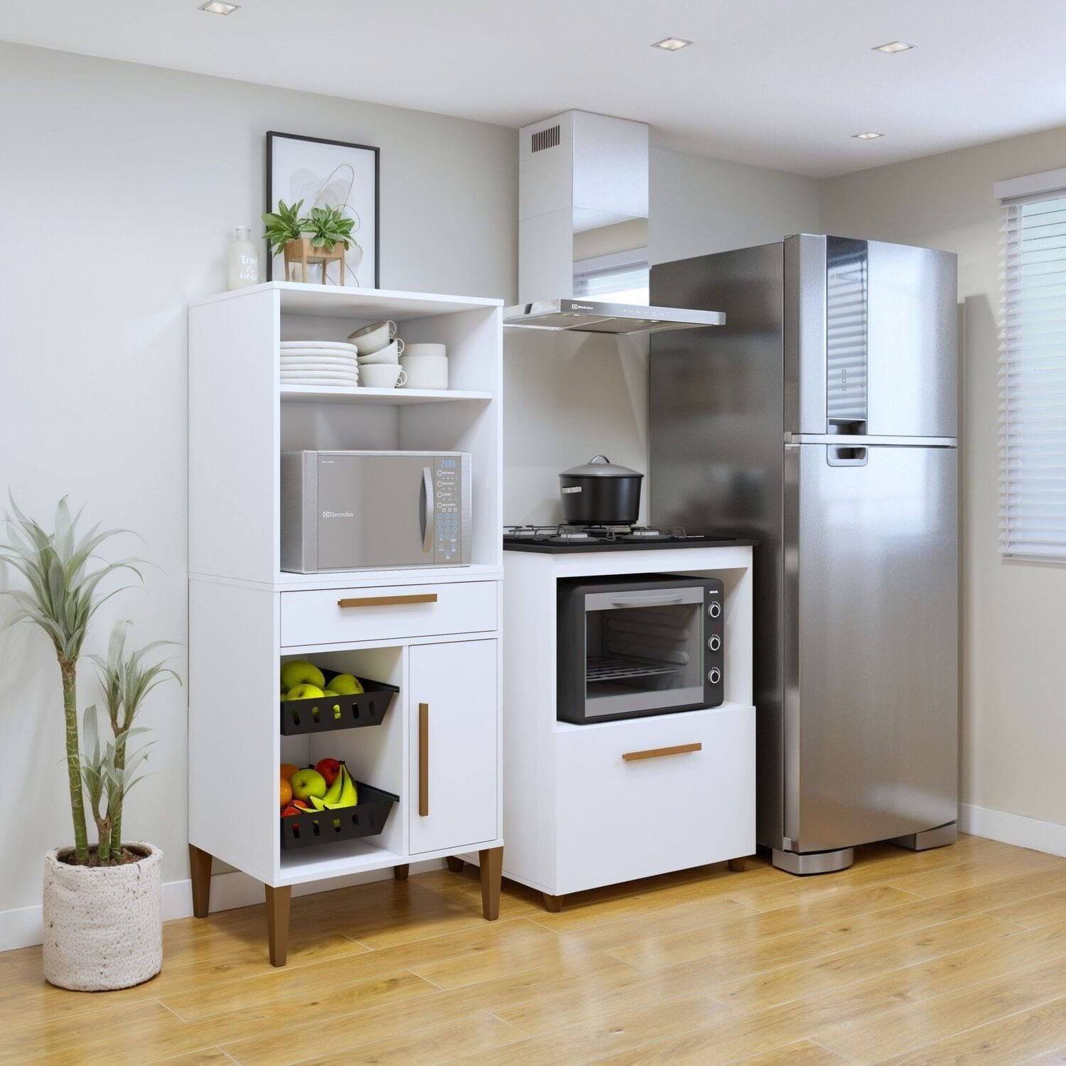 Conjunto 2 Peças Fruteira Com Nicho E Balcão 4 Bocas Porto Velho Branco