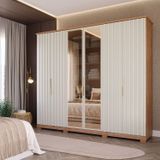 Guarda-roupa Casal 242,5cm 6 Portas De Bater Com Vidro 100% Mdf Vittoria Espresso Móveis Cinamomo/off White