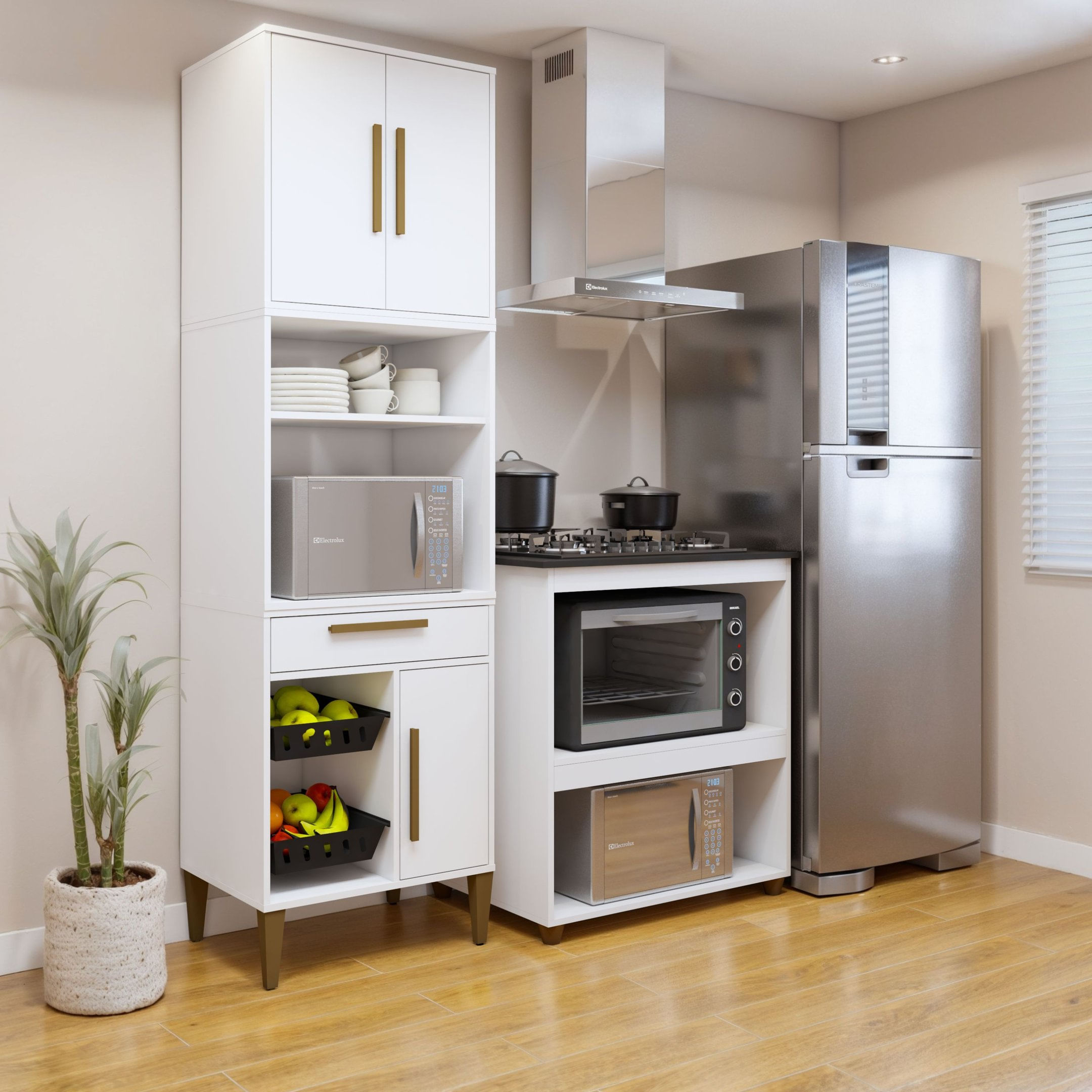 Conjunto 2 Peças Paneleiro Com Fruteira E Balcão 5 Bocas Santo Andre Branco