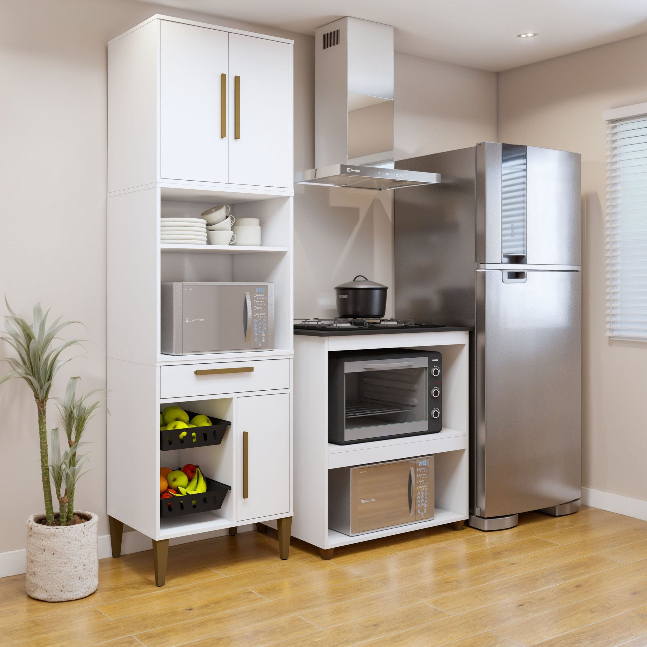 Conjunto 2 Peças Paneleiro Com Fruteira E Balcão 4 Bocas Santo Andre Branco