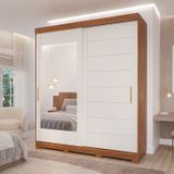 Guarda-roupa Casal 235cm 2 Portas De Correr Com Espelho 4 Gavetas 100% Mdf Firenze Espresso Móveis Cinamomo/off White