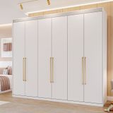 Guarda-roupa Casal 235cm 6 Portas 6 Gavetas Espelho Interno Giratório 100% Mdf Turim Espresso Móveis Branco