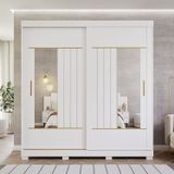 Guarda-roupa Solteiro 231cm 2 Portas De Correr Com Espelhos 100% Mdf Ravenna Espresso Móveis Branco