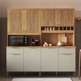 Cozinha Compacta Com 8 Portas 2 Gavetas E Mini Adega 200,20cm 100% Mdf Hungria Espresso Móveis Amêndoa/off White