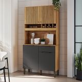 Cozinha Compacta Com 4 Portas 1 Gaveta E Mini Adega 101,60cm 100% Mdf Croácia Espresso Móveis Amêndoa/cinza