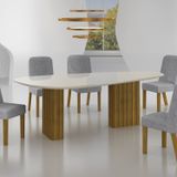 Conjunto Sala De Jantar Mesa Orgânica Com Vidro 6 Cadeiras Isis Freijo/cinza