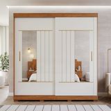 Guarda-roupa Solteiro 231cm 2 Portas De Correr Com Espelhos 100% Mdf Ravenna Espresso Móveis Cinamomo/off White