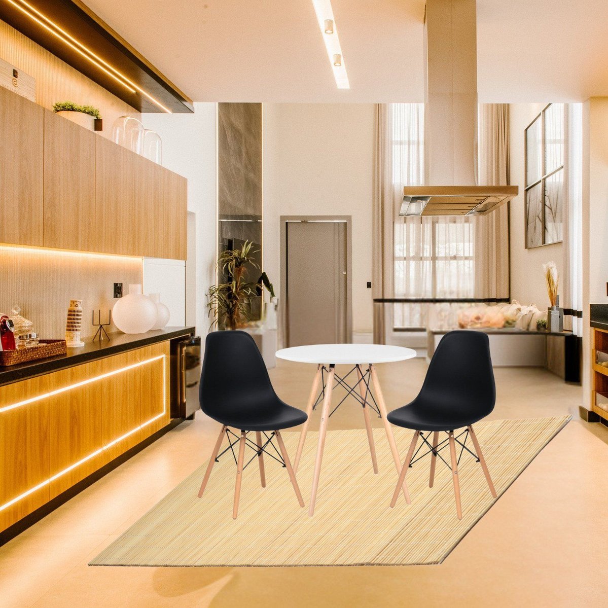 Conjunto De Mesa Redonda 80cm Com 2 Cadeiras Eiffel Branco / Preto