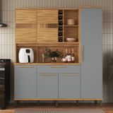 Cozinha Compacta 178cm Com 6 Portas 1 Gaveta E Mini Adega 100% Mdf Suécia Espresso Móveis Amêndoa/cinza