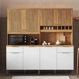 Cozinha Compacta Com 8 Portas 2 Gavetas E Mini Adega 200,20cm 100% Mdf Hungria Espresso Móveis Amêndoa/branco