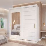 Guarda-roupa Casal 2 Portas De Correr Com Espelho 4 Gavetas 235cm 100% Mdf Firenze Espresso Móveis Branco