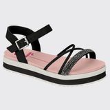 Sandália Infantil Meninas Flat Slide Molekinha 2305.1565.27227 - Preto/cristal - 32