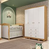 Quarto De Bebê Com Guarda-roupa 4 Portas E Berço Minicama 100% Mdf Nina Espresso Móveis Branco Brilho/amêndoa
