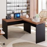 Mesa Para Escritório Diretor Em L 120x150cm Espresso Móveis Macadâmia/preto