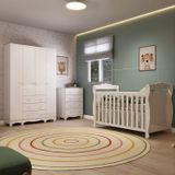 Quarto De Bebê Completo Berço Minicama Guarda-roupa 4 Portas E Cômoda 100% Mdf Nina Espresso Móveis Branco Brilho