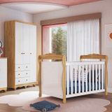 Quarto De Bebê Com Berço Minicama E Guarda-roupa 3 Portas 100% Mdf Nina Espresso Móveis Branco Brilho/amêndoa