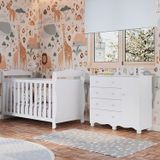Quarto De Bebê Com Berço Americano E Cômoda 1 Porta Nina Espresso Móveis Branco Brilho