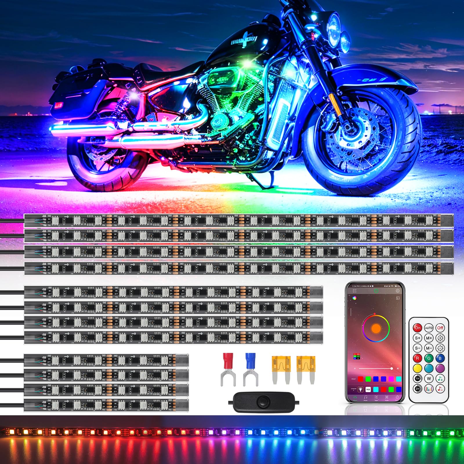 Kit De Luzes Led Para Motocicletas Zonecona Rgb+ic Dreamcolor 12v
