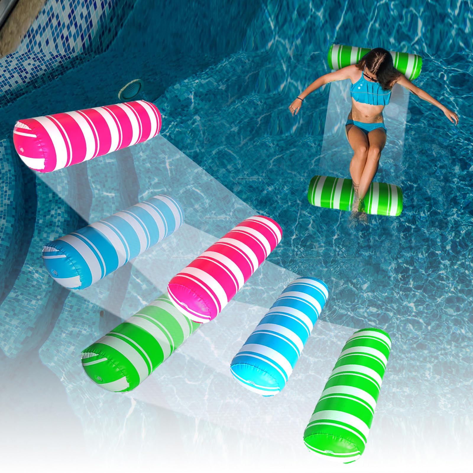 Pool Floats Hammock Blofun, Pacote Com 3 Para Adultos Com Bomba Inflável