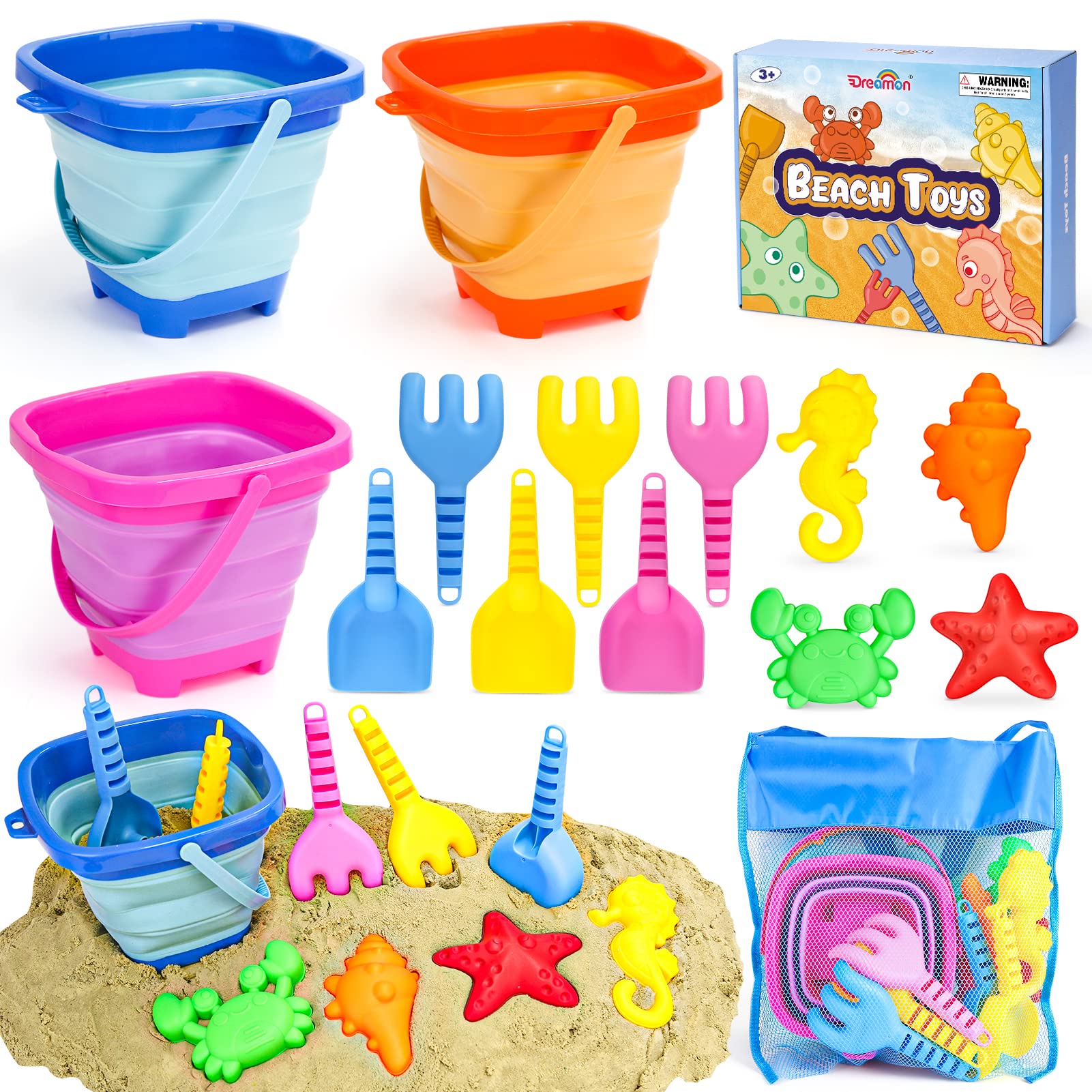 Brinquedos De Praia Dreamon Sand Castle Com Baldes, Pás E Bolsa