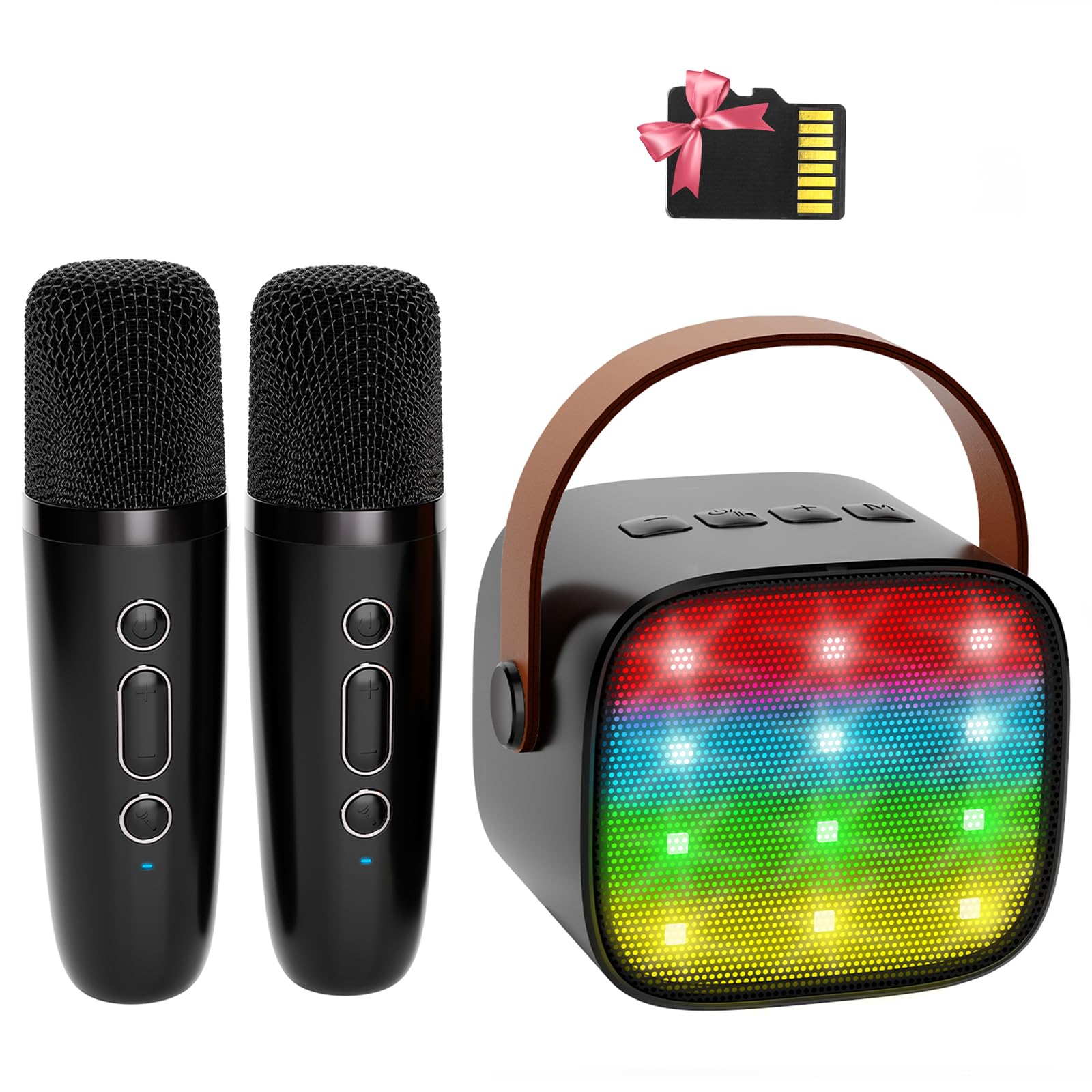 Máquina De Karaokê Yll Mini Com 2 Microfones Sem Fio Preta