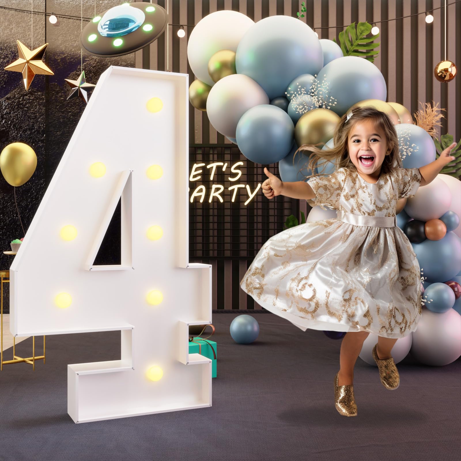 Marquee Light Up Numbers Imprsv 3ft Block Mosaic Number 4
