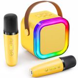 Máquina De Karaokê Iroo Top Mini Para Crianças Com 2 Microfones Sem Fio Amarelos