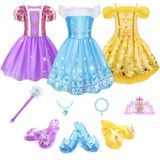 Conjunto De Vestidos Princess Meland Para Meninas De 3 A 6 Anos Com Sapatos E Acessórios.