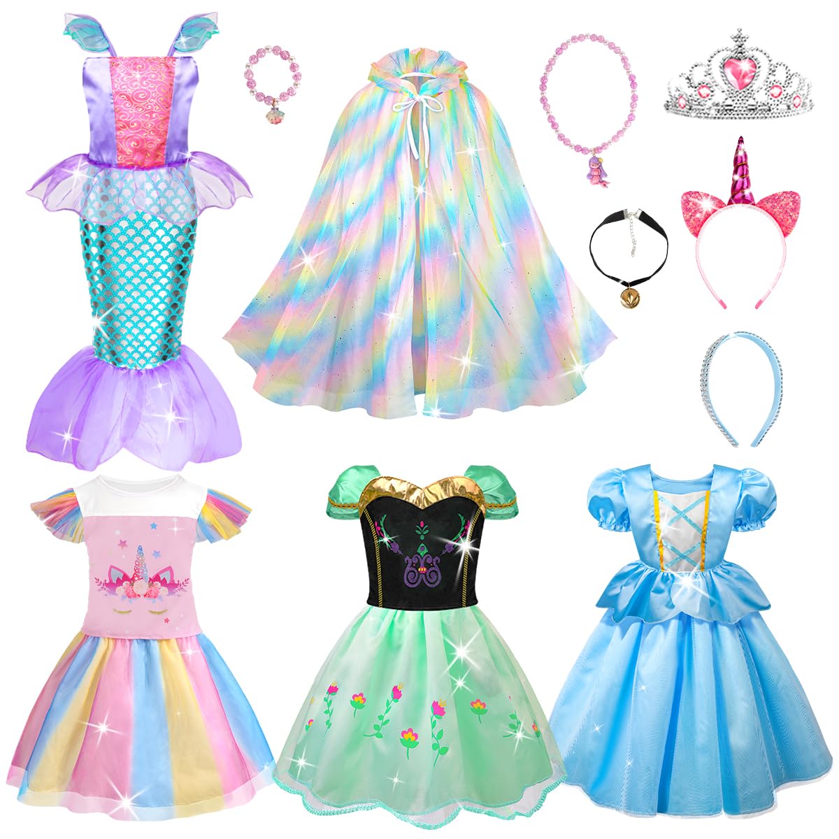 Princess Dress Up Meland Para Meninas Com Capa De 3 A 8 Anos Com Acessórios