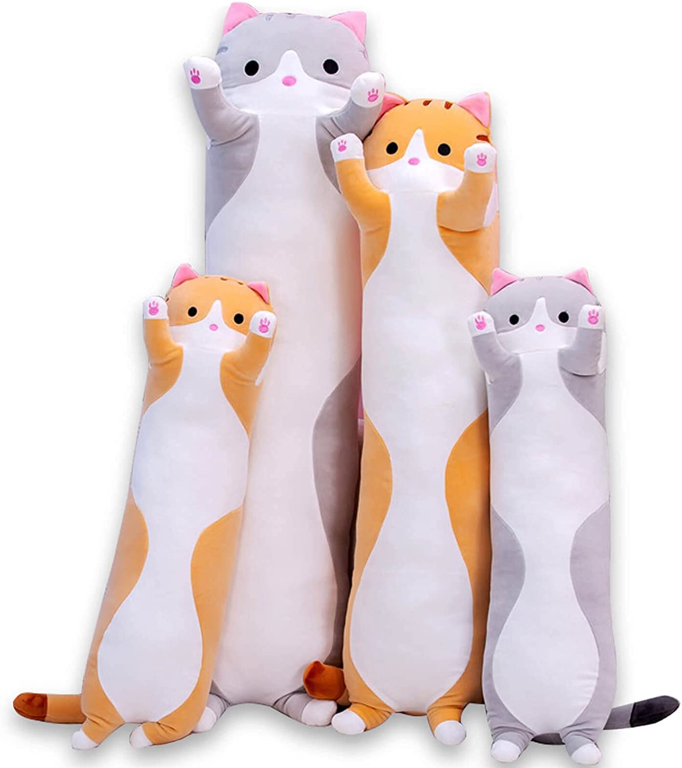 Almofada De Pelúcia Comprida Oeonuas Cute Cat Para Crianças 110 Cm Laranja