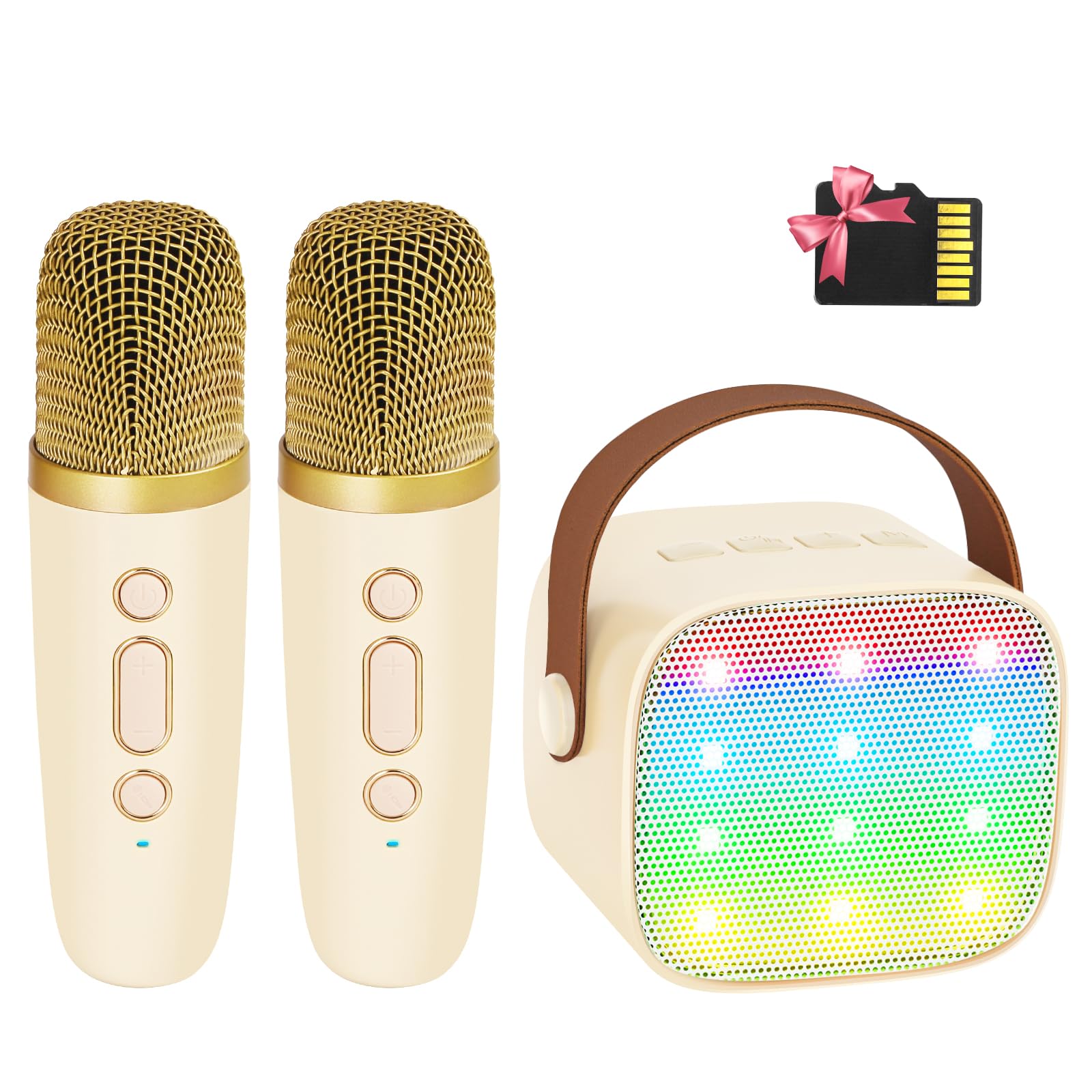 Máquina De Karaokê Yll Mini Com 2 Microfones Sem Fio Bege