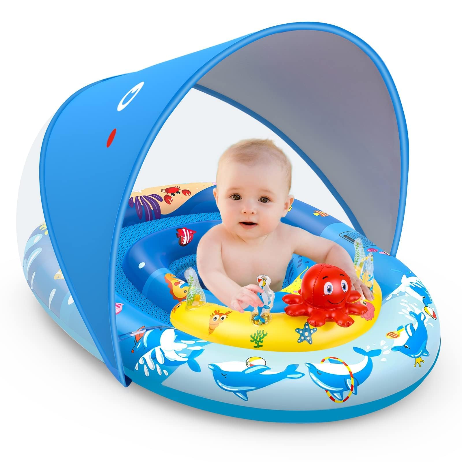 Baby Pool Float Ezigo Com Proteção Solar De Dossel Upf50+