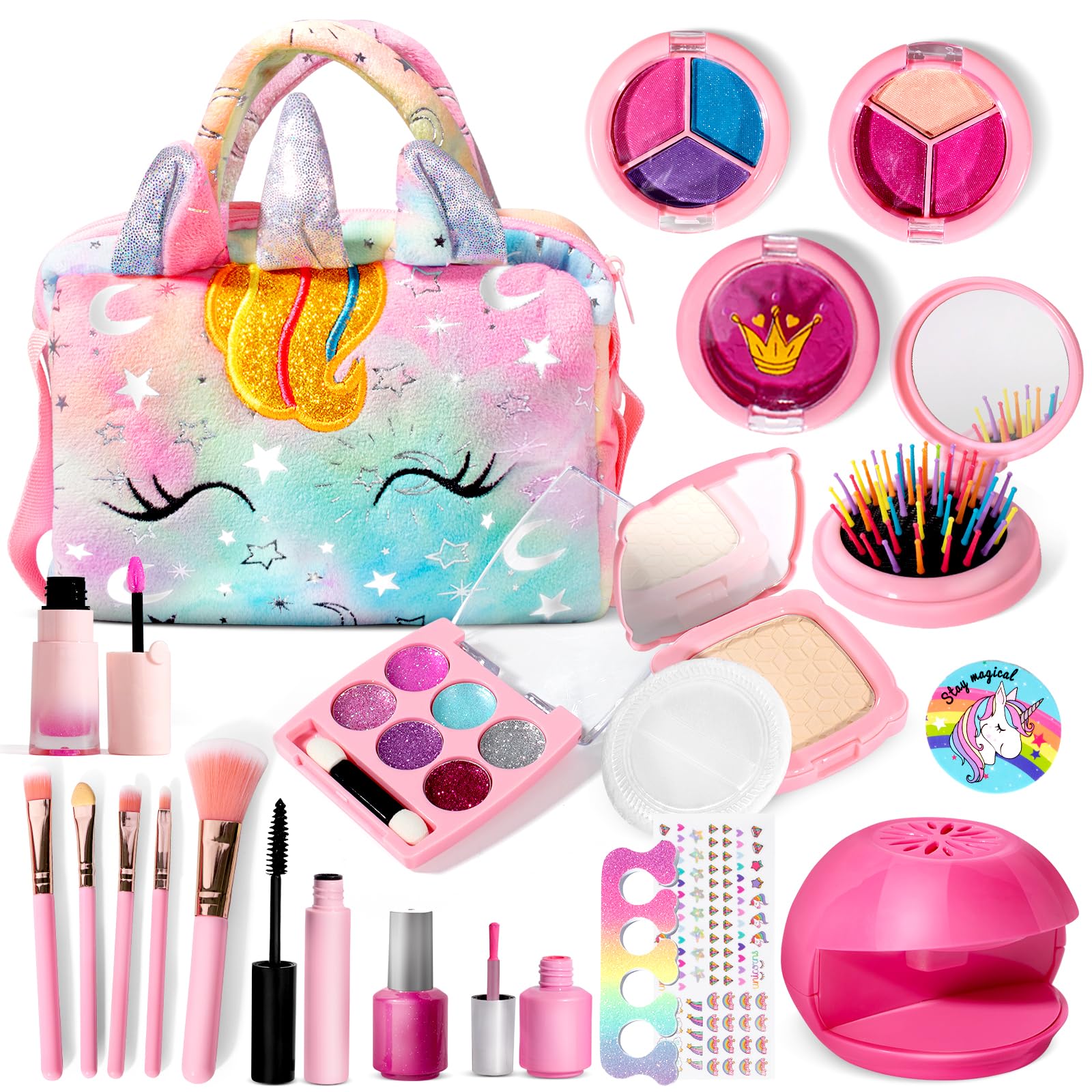 Kit De Maquiagem Uloveme Kids Real Makeup Para Meninas Com Unicórnio