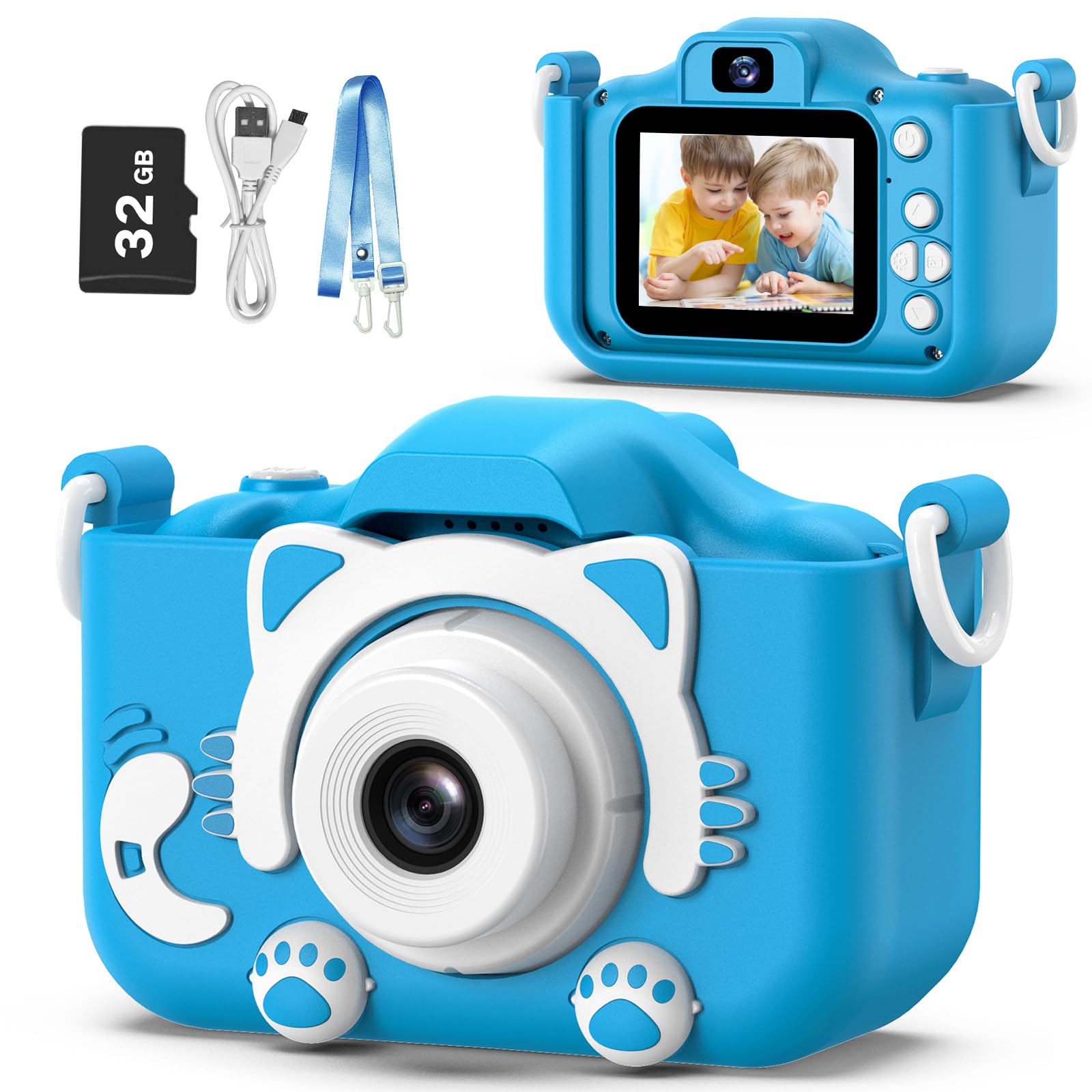 Câmera Infantil Goopow Kids De 3 A 8 Anos Com Cartão Sd De 32 Gb E 12 Mp Azul