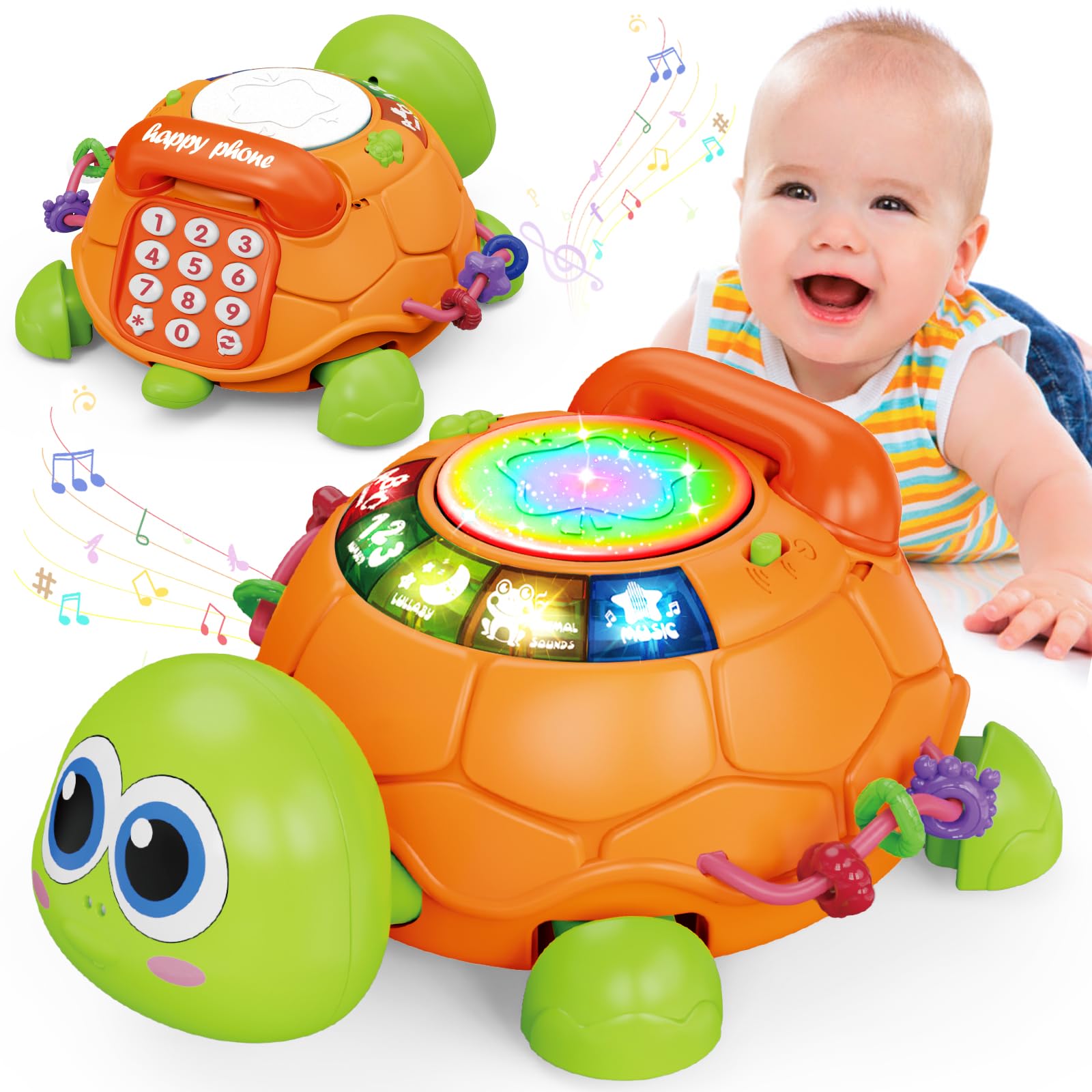 Brinquedo Musical Turtle Crawling Baby De 6 A 12 Meses Com Luz E