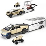 Carro De Brinquedo Powvan Cybertruck Em Ouro Fundido Com Rv E Atv Cyberquad
