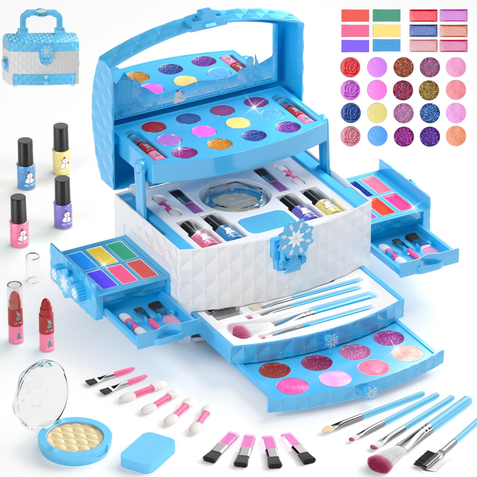 Conjunto De Maquiagem Girlshome Kids Frozen, 56 Unidades De Cosméticos Laváveis