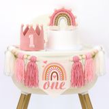 Decoração De Cadeira Alta Hodihiwi Boho 1st Birthday Pink Wood