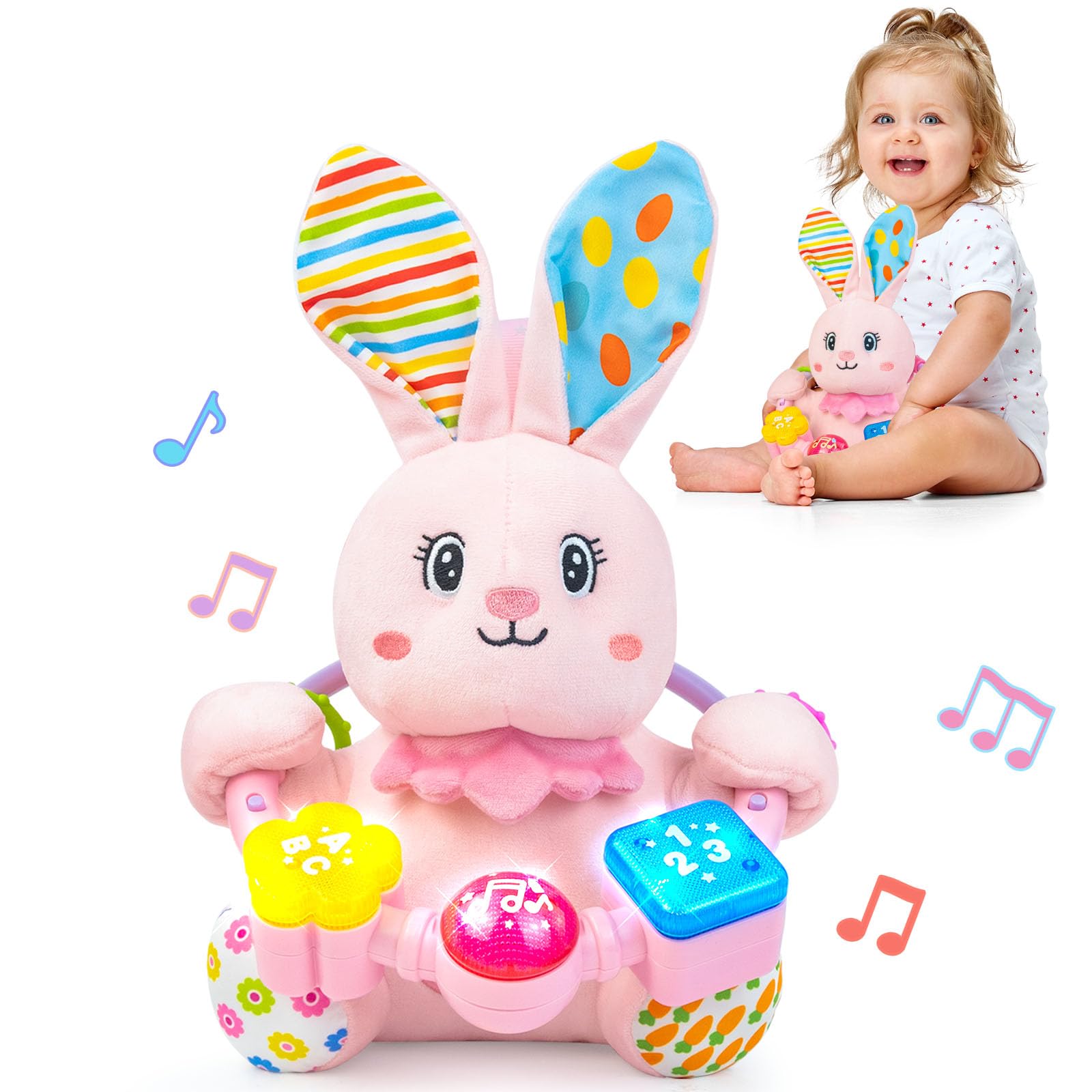 Brinquedo De Pelúcia Holaxander Baby Rabbit Com Música E Luz