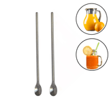 Kit 2 Colheres Para Mexer Suco 30 Cm Leite Copo Jarra Comprida Aço Inox