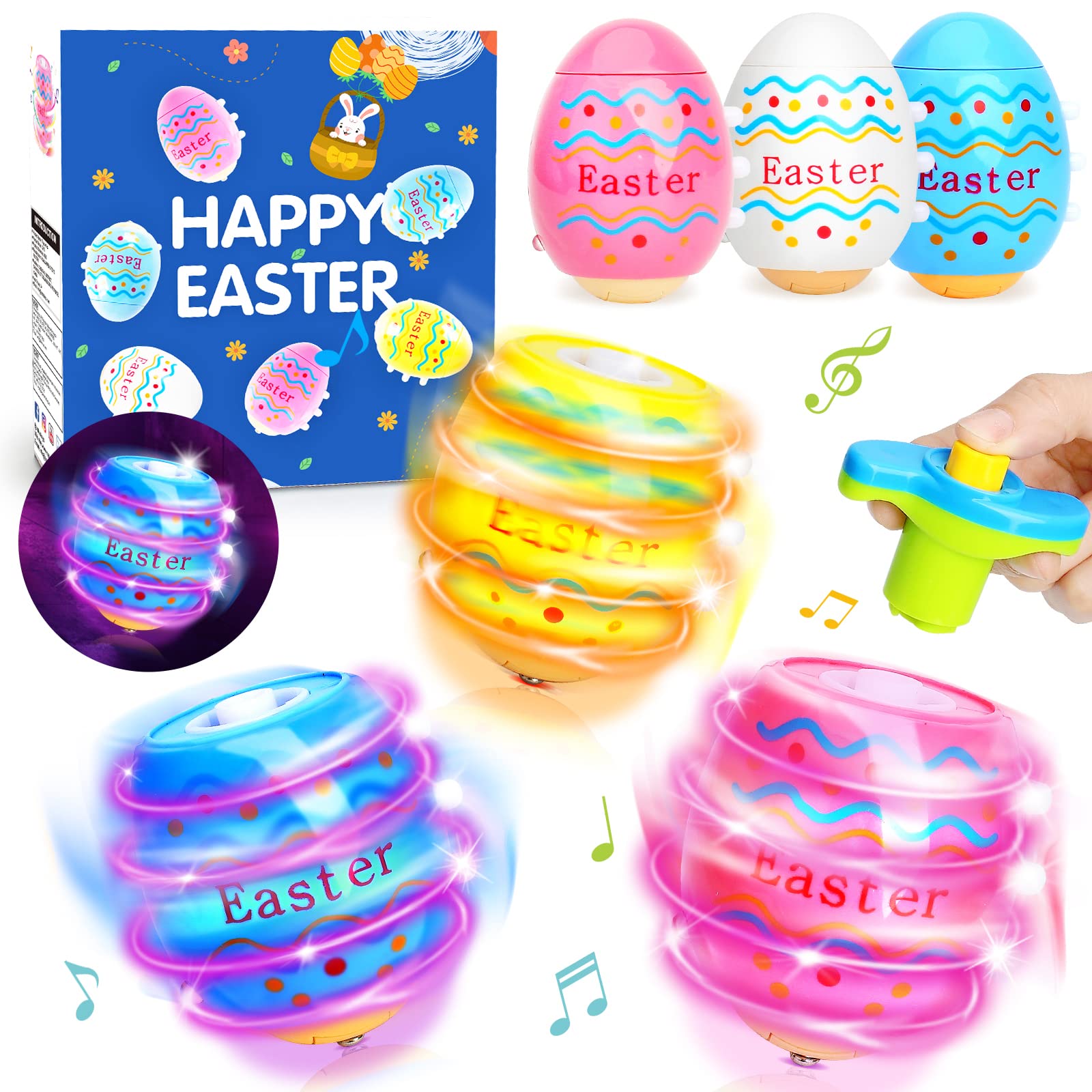 Topos Giratórios Toy Light Up Easter Eggs Com Flash E Música Para Crianças