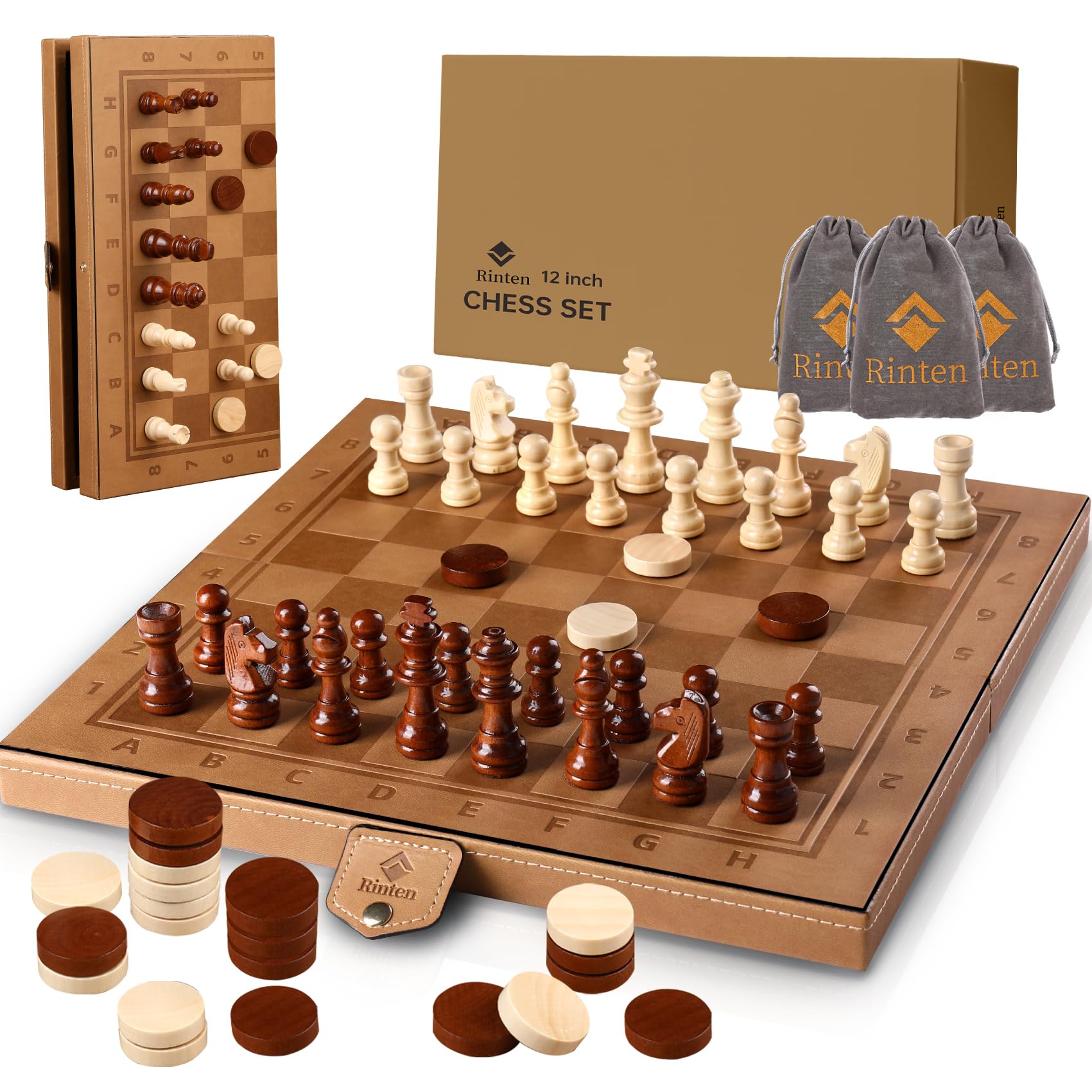 Conjunto De Xadrez Board Rinten 12 Leather Travel Magnetic Chess