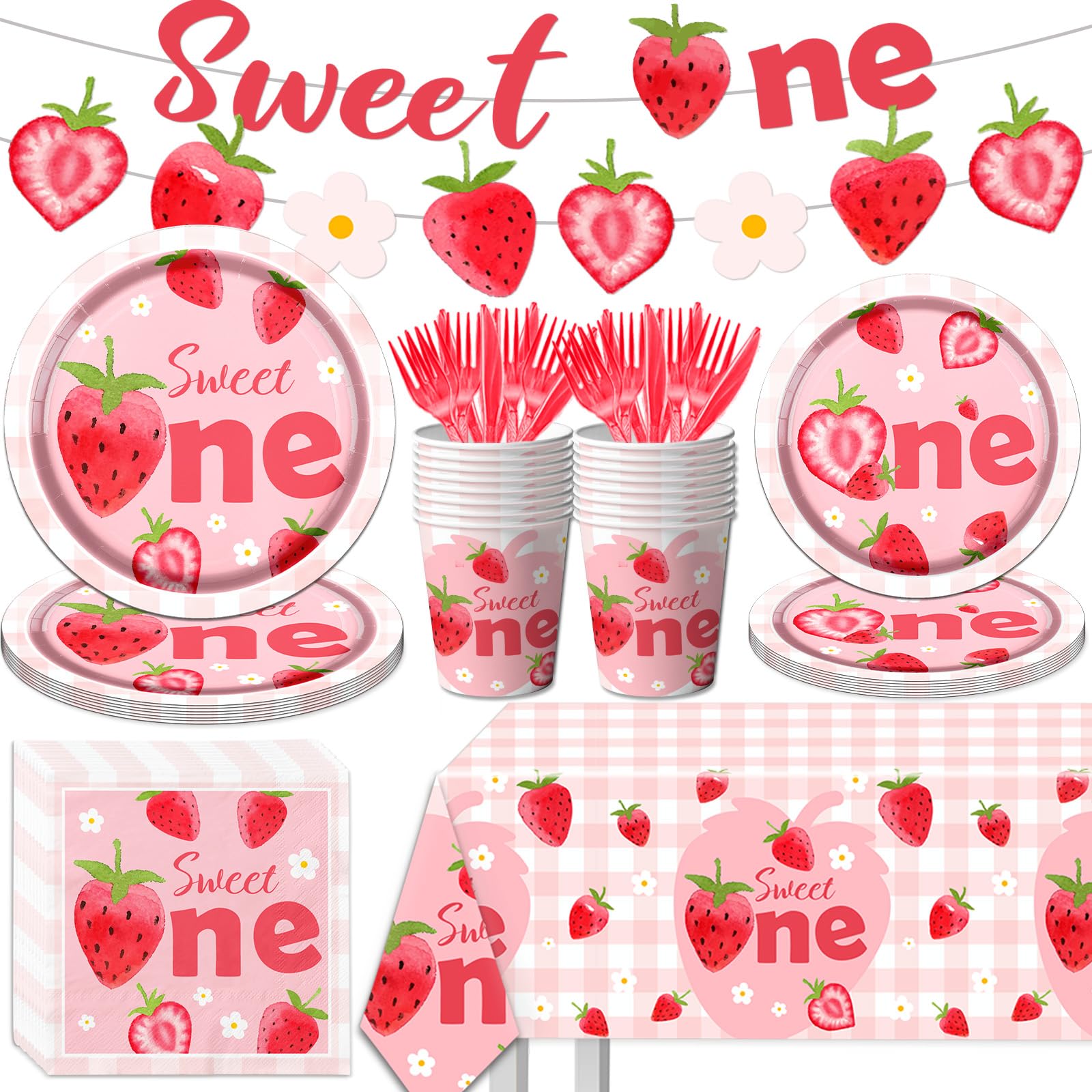 Conjunto De Talheres De Festa Cmusko Strawberry Sweet One 142 Unidades