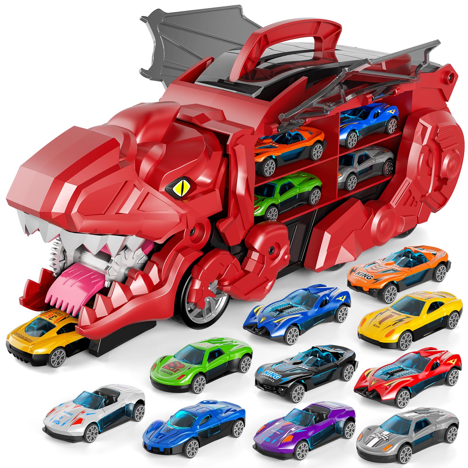 Truck Toy Ihaha Dinosaur Transporter Com 10 Carros Fundidos 3-6y
