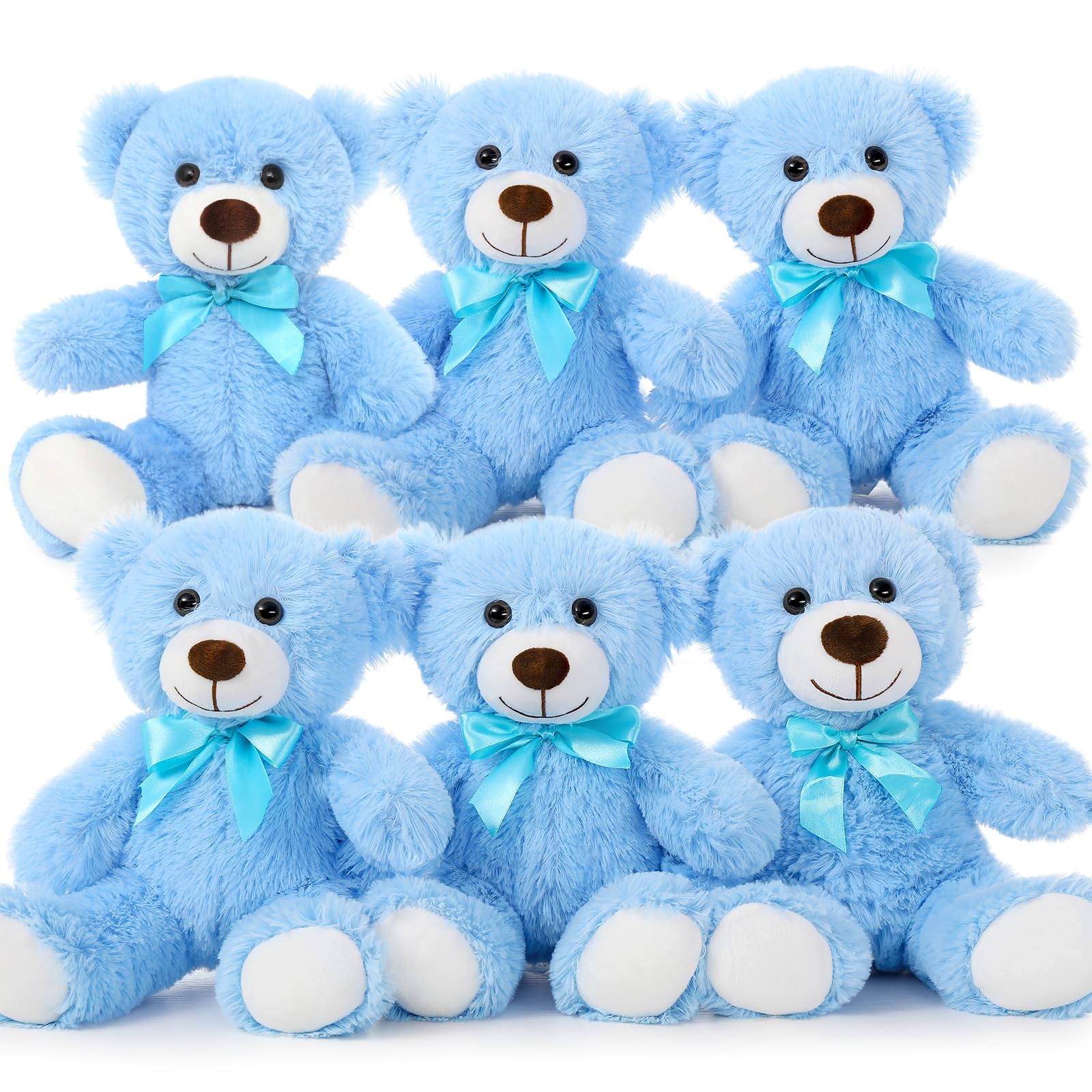 Teddy Bear Morismos, Pacote A Granel De 14 Polegadas Com 6 Para Crianças, Azul