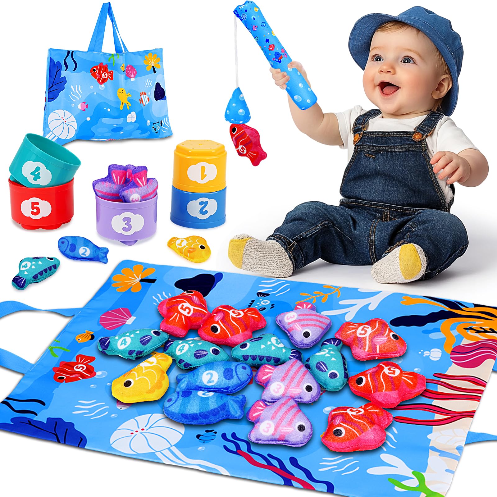Jogo De Pesca Em Tecido Montessori Toys Arovan De 1 A 3 Anos Com Copos