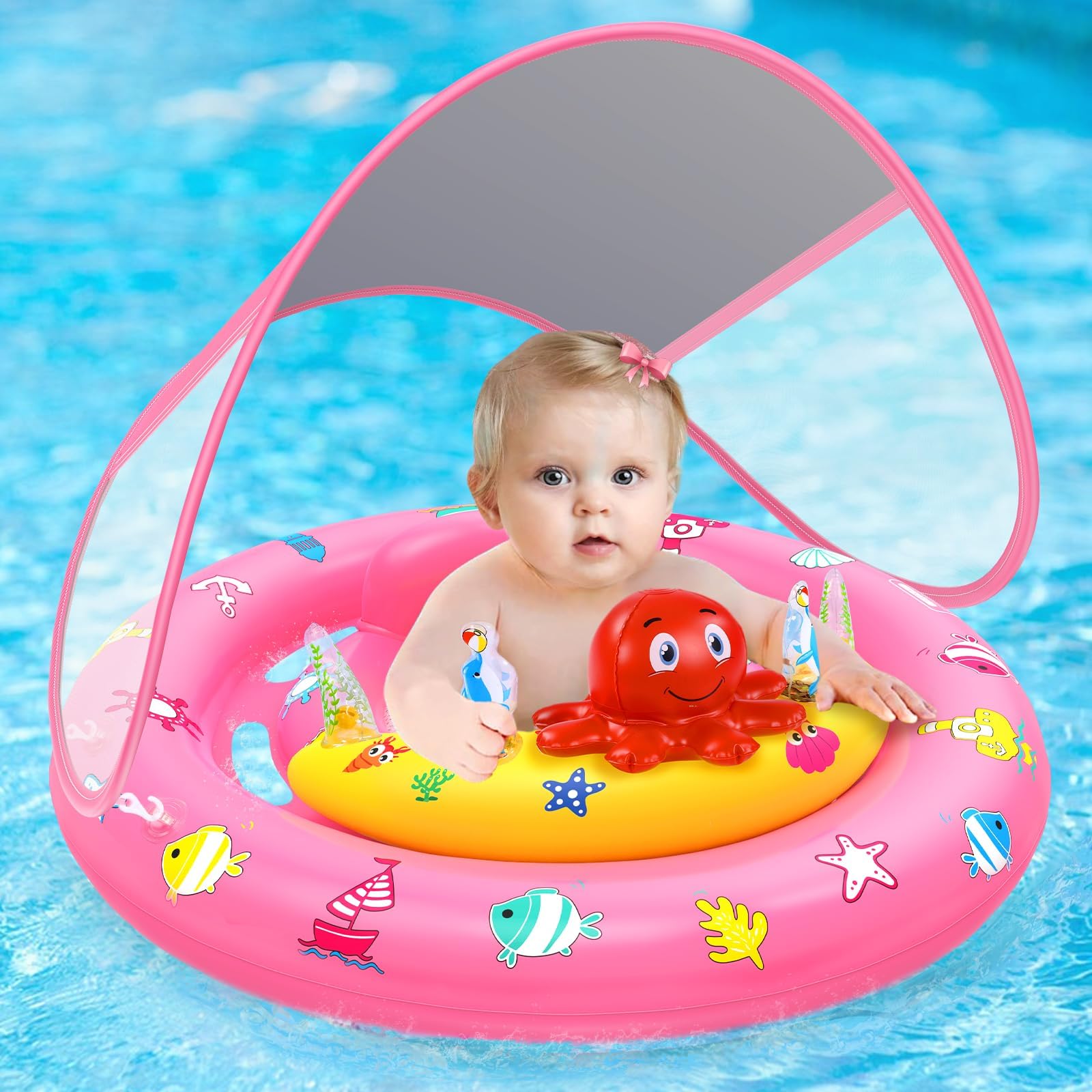 Baby Pool Float Hinzer Inflável Para Natação Com Dossel Upf50+ 6-36m