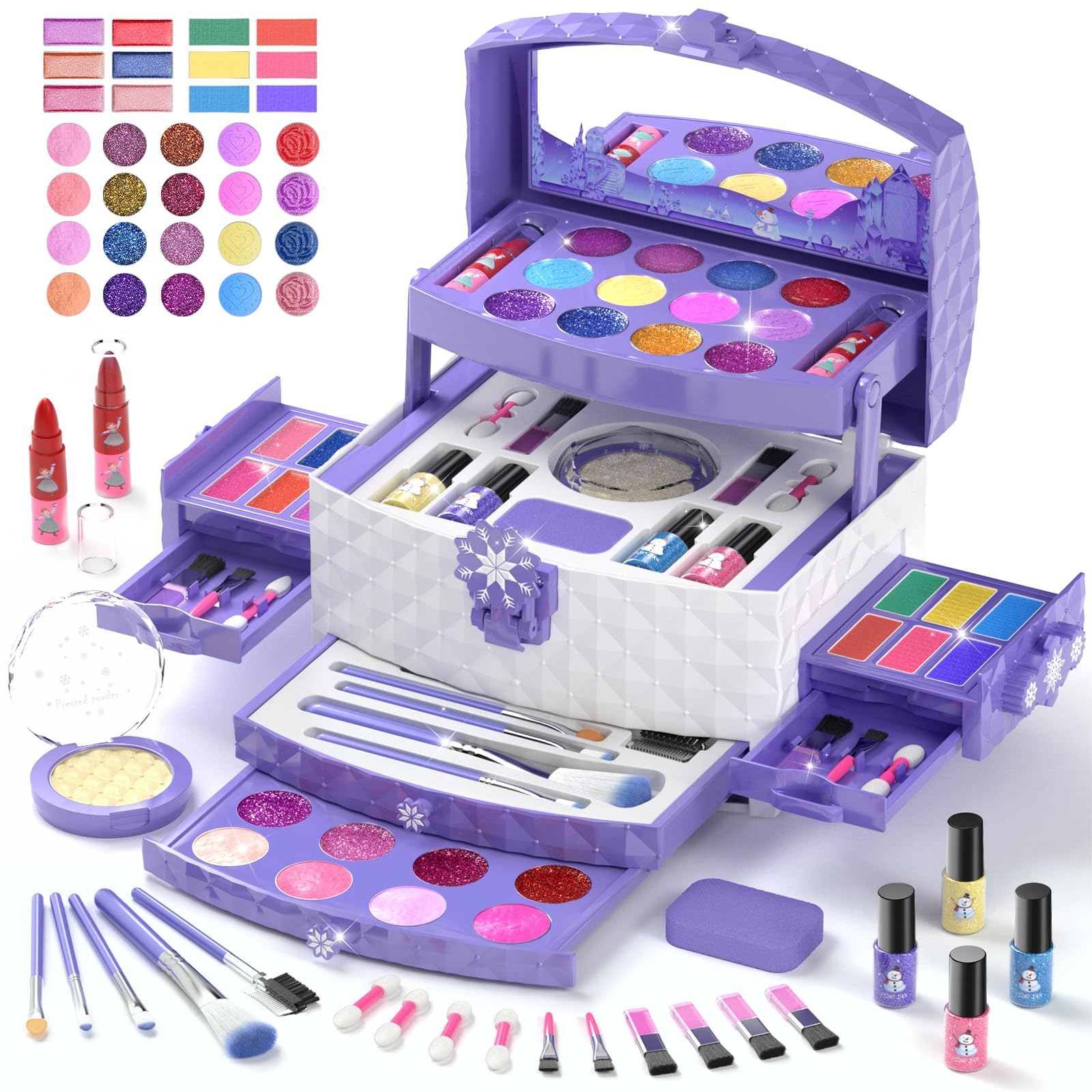Conjunto De Maquiagem Girlshome Kids Frozen, 56 Unidades De Cosméticos Laváveis
