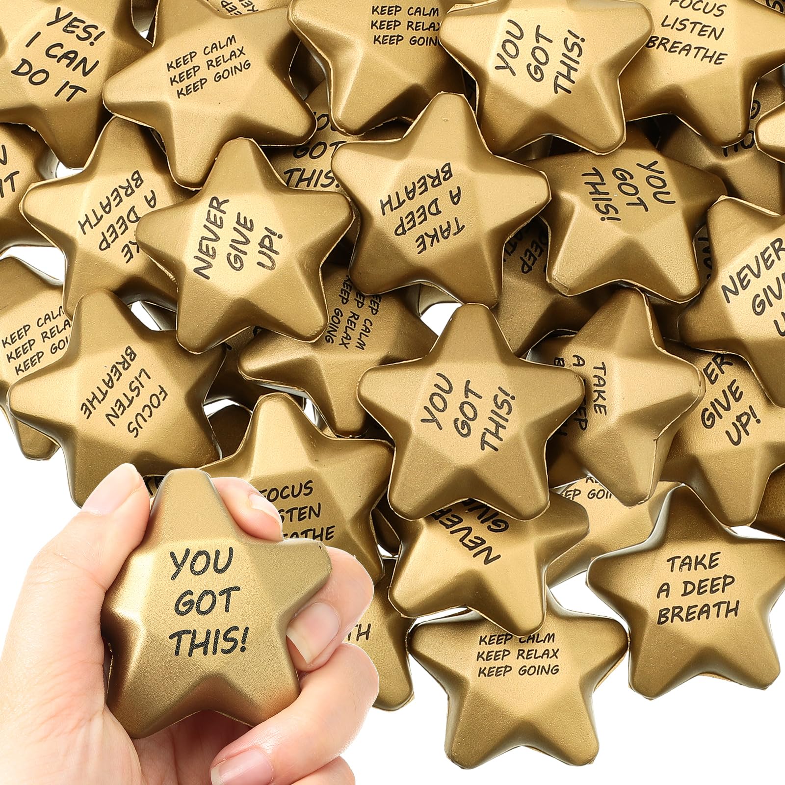 Stress Balls Deekin Star, Espuma De 4 Cm, 36 Peças, Dourada, Motivacional